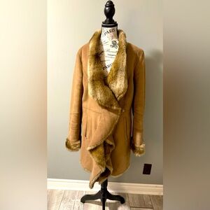 Elegant Tan Coat with Faux Fur Trim